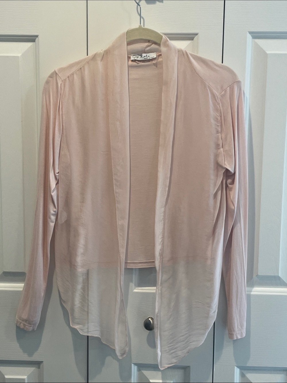 Gigi Moda Italy Silk Blend Blush Pink Open Front Cardigan